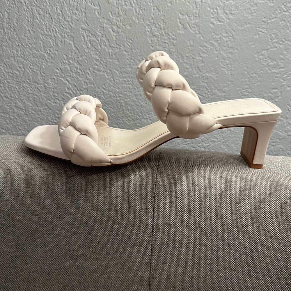 White chunky rope braided strap heels: size 41